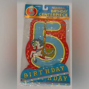 VINTAGE‎ Adorable Carousel Themed Birthday Centerpiece Number 5 Red and Blue NIB